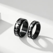 Rotatable Black And Silver Matching Heartbeat Couple Rings In Titanium - CoupleSets