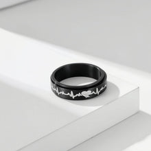 Rotatable Black And Silver Matching Heartbeat Couple Rings In Titanium - CoupleSets