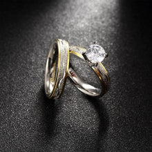 Yellow And Silver Two-Tone Solitaire Couple Rings In Titanium - CoupleSets
