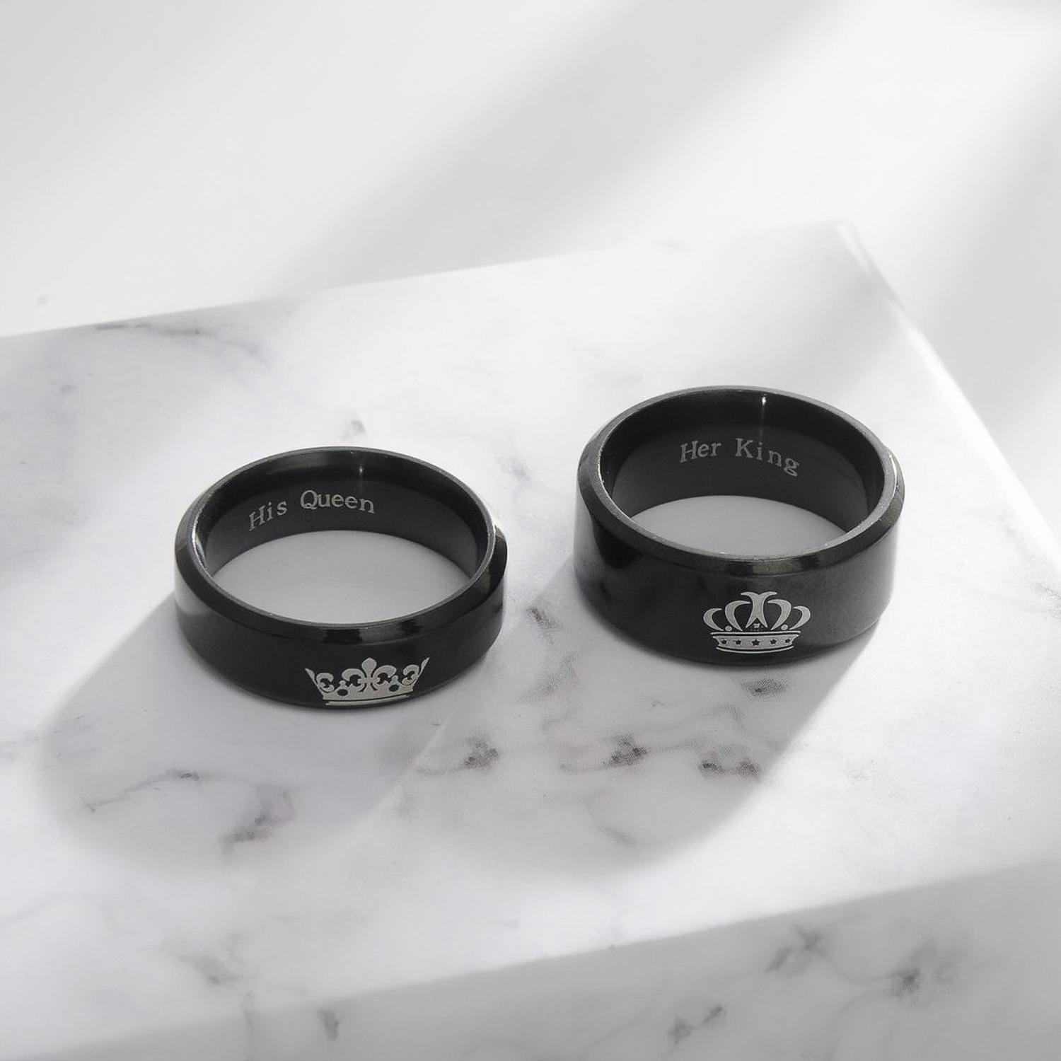 Black King Queen Rings For Couples In Titanium Steel - CoupleSets