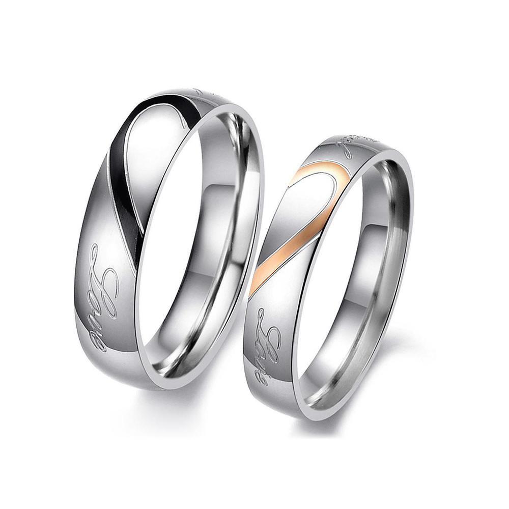 Color Couple Rings Engravable Matching Heart Couple Rings In Titanium - CoupleSets