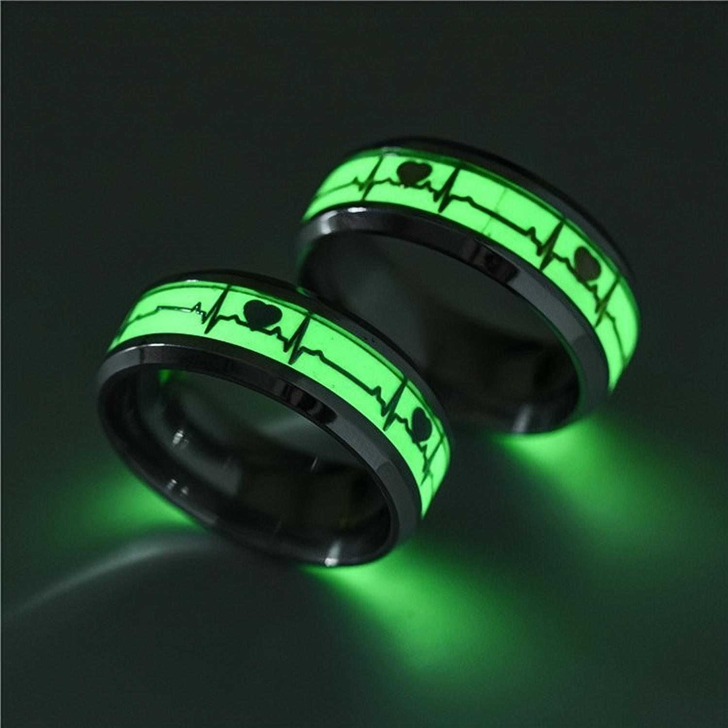 Engravable Luminous Heartbeat Couple Promise Ring Set In Titanium - CoupleSets