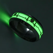 Engravable Luminous Heartbeat Couple Promise Ring Set In Titanium - CoupleSets
