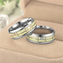 Engravable Luminous Heartbeat Couple Promise Ring Set In Titanium - CoupleSets