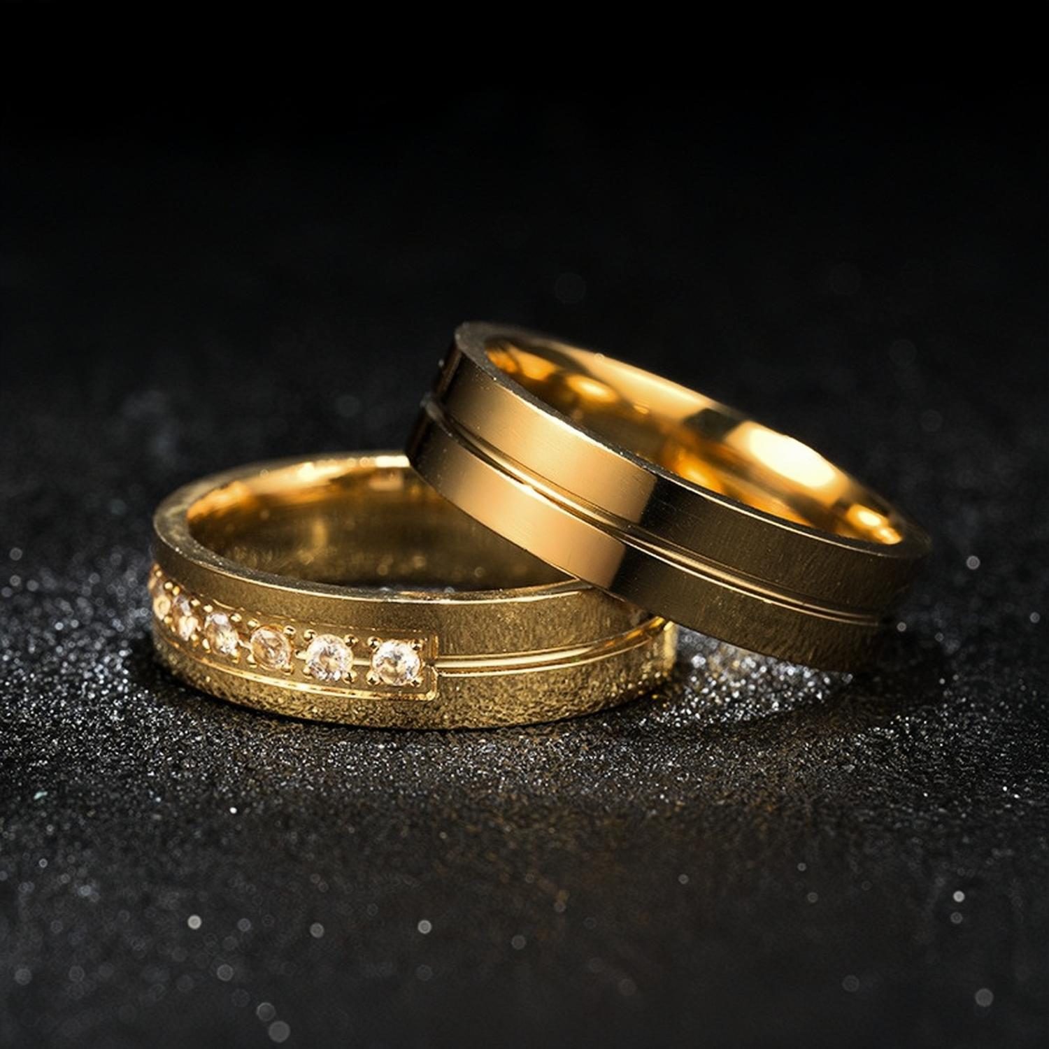Yellow Engravable Promise Rings For Couples In Titanium - CoupleSets