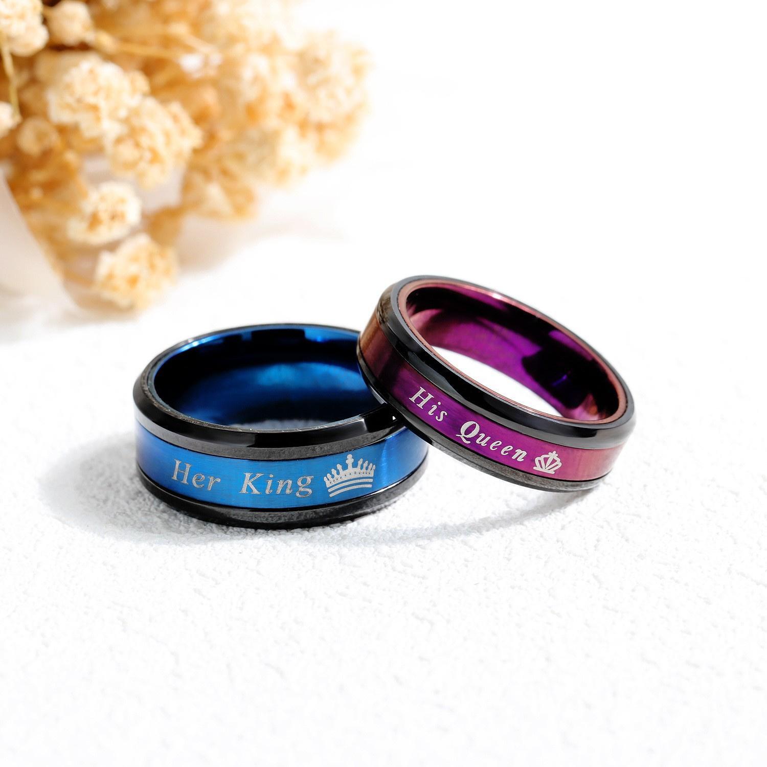 Engravable Her King His Queen Couple Rings In Titanium - CoupleSets