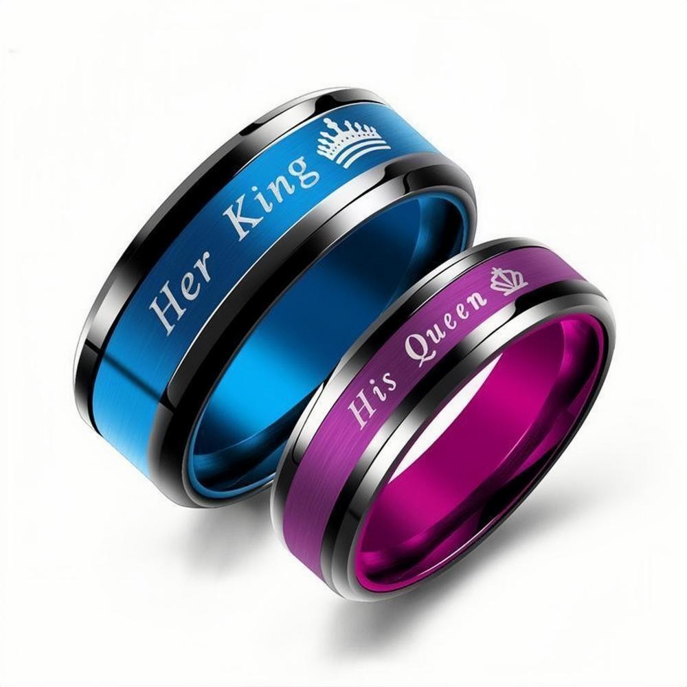 Engravable Her King His Queen Couple Rings In Titanium - CoupleSets