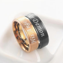 Unique Her Demon His Angel Promise Rings For Couples In Titanium - CoupleSets