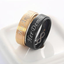Unique Her Demon His Angel Promise Rings For Couples In Titanium - CoupleSets