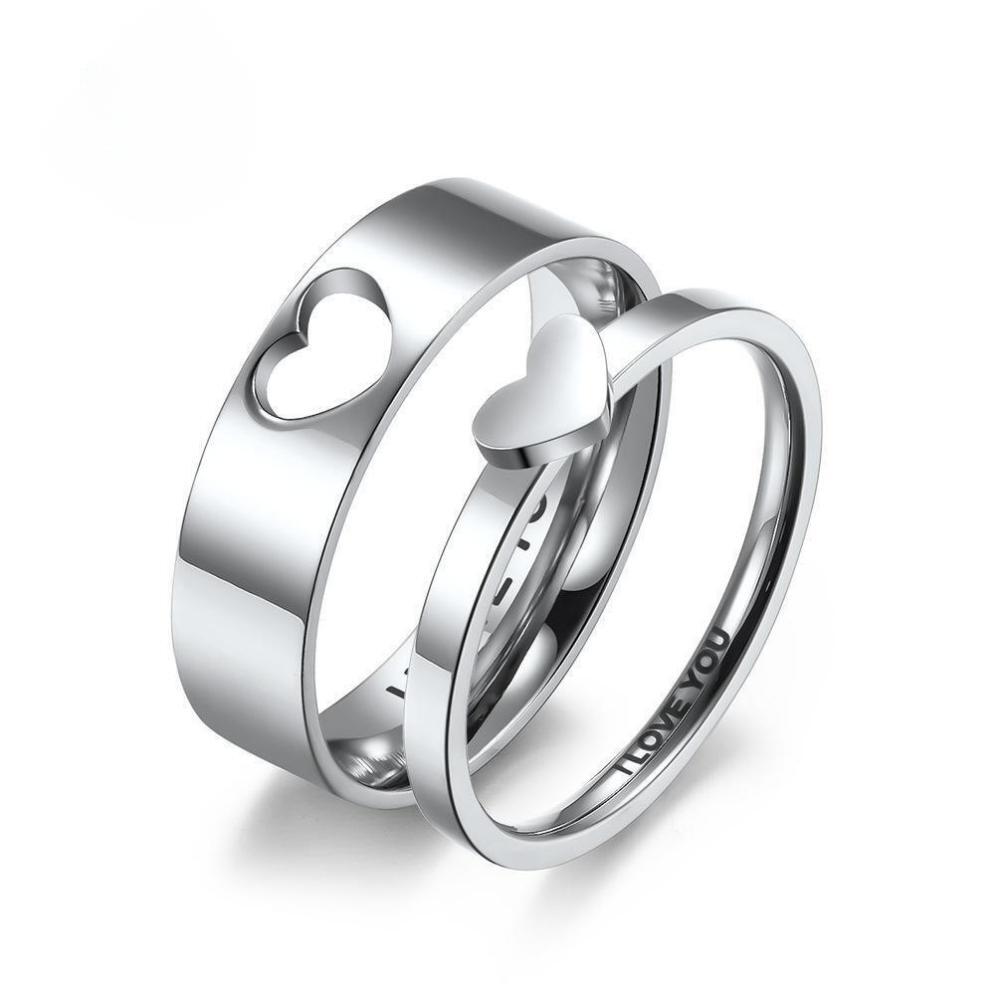 Unique I Love You Matching Heart Couple Rings In Titanium - CoupleSets