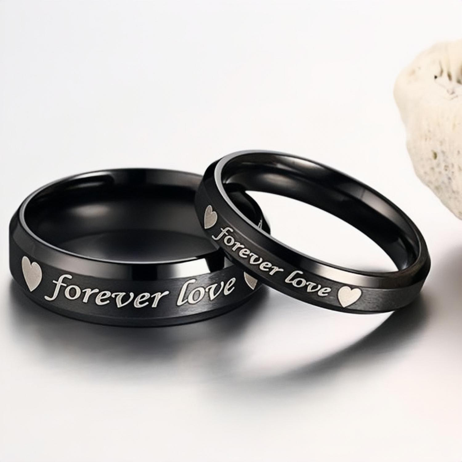 Black Forever Love Promise Rings For Couples In Titanium - CoupleSets