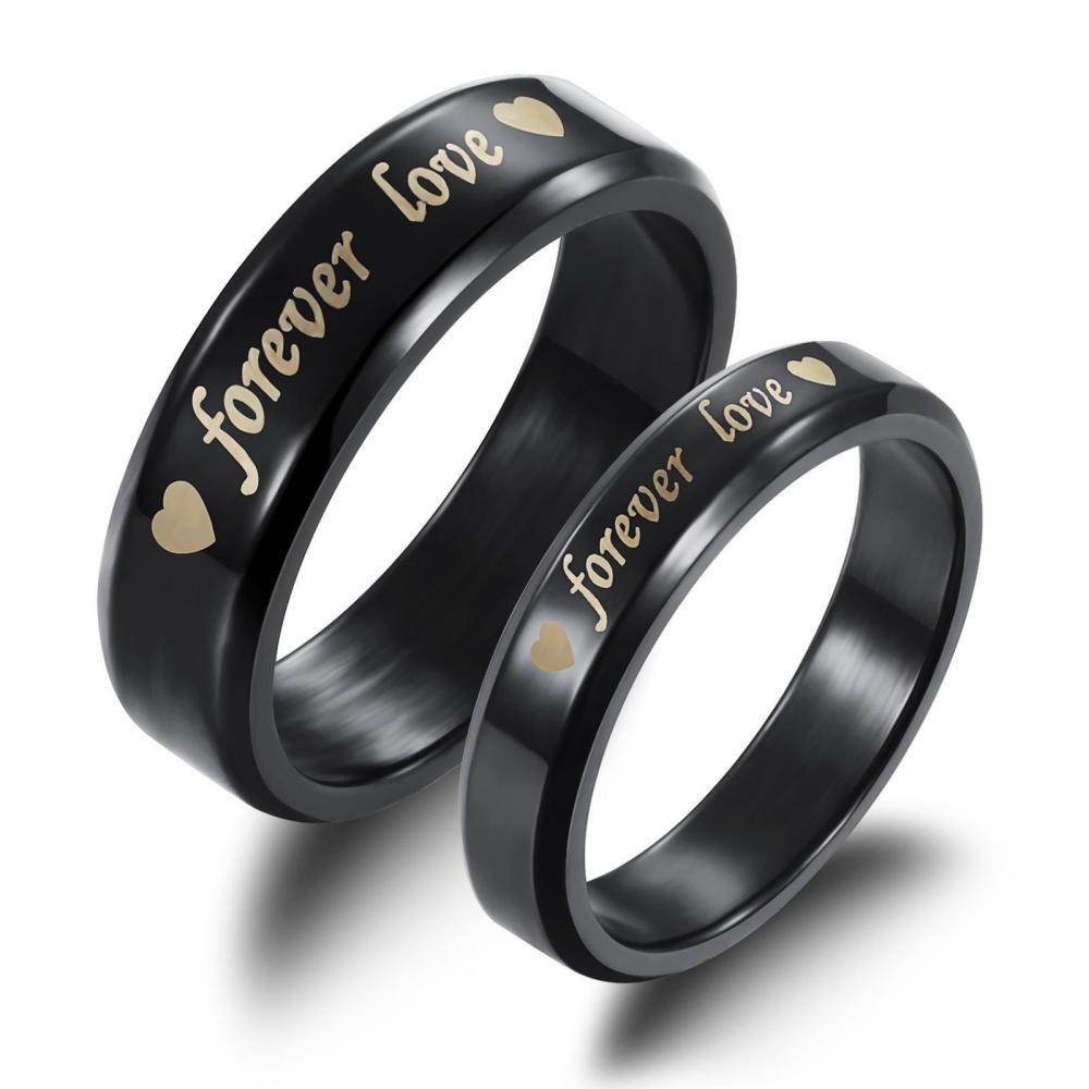 Black Forever Love Promise Rings For Couples In Titanium - CoupleSets