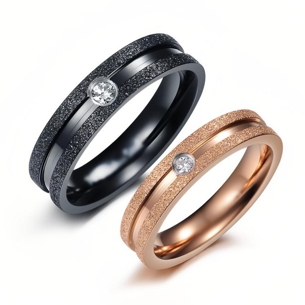 Color Couple Rings Engravable Simple Frosted Couple Rings Set In Titanium - CoupleSets