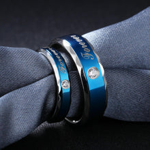 Engravable Blue Forever Love Promise Rings For Couples In Titanium - CoupleSets