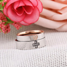 Engravable Cross And Heart Couple Rings Set In Titanium - CoupleSets