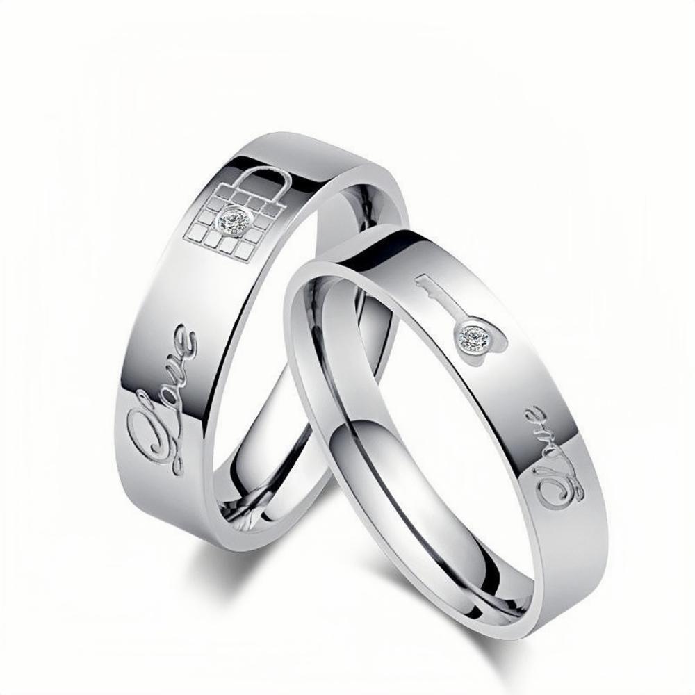 Engravable Matching Lock And Key Couple Rings Set In Titanium - CoupleSets