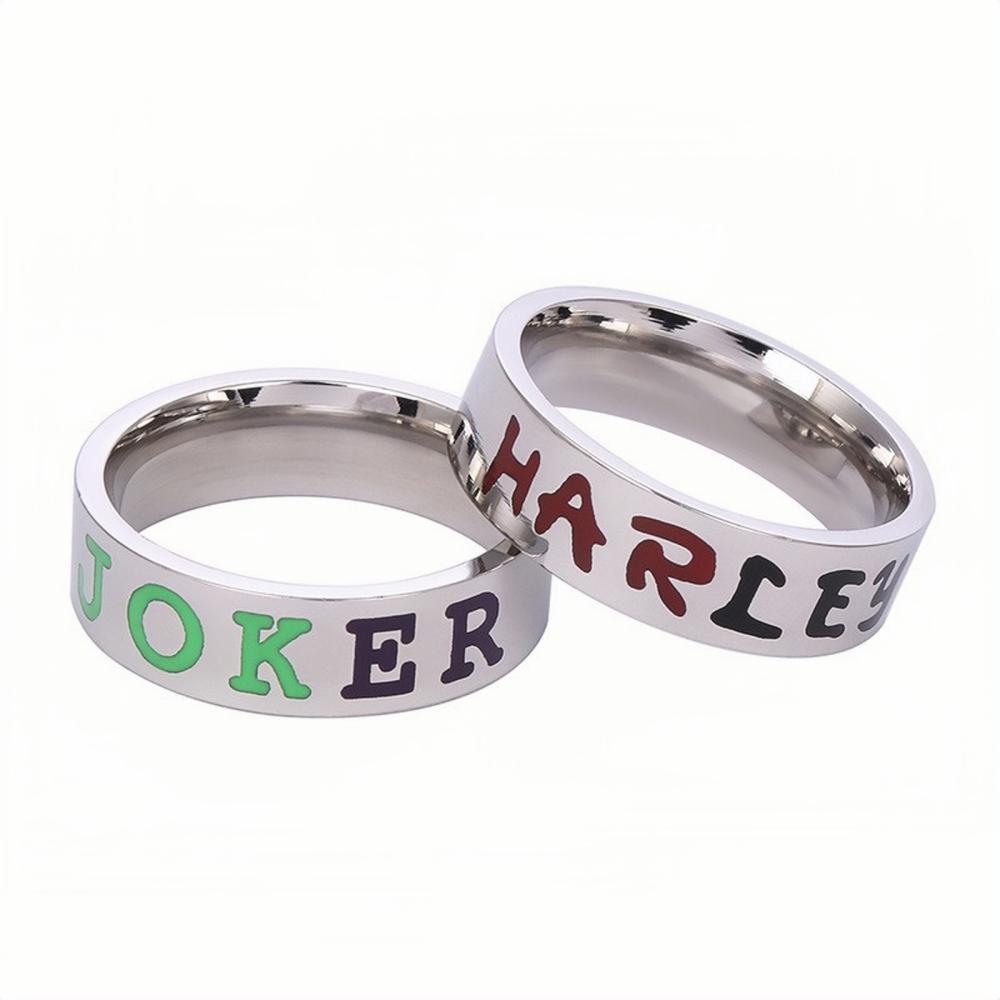 Personalized Joker And Harley Couple Rings In Titanium - CoupleSets