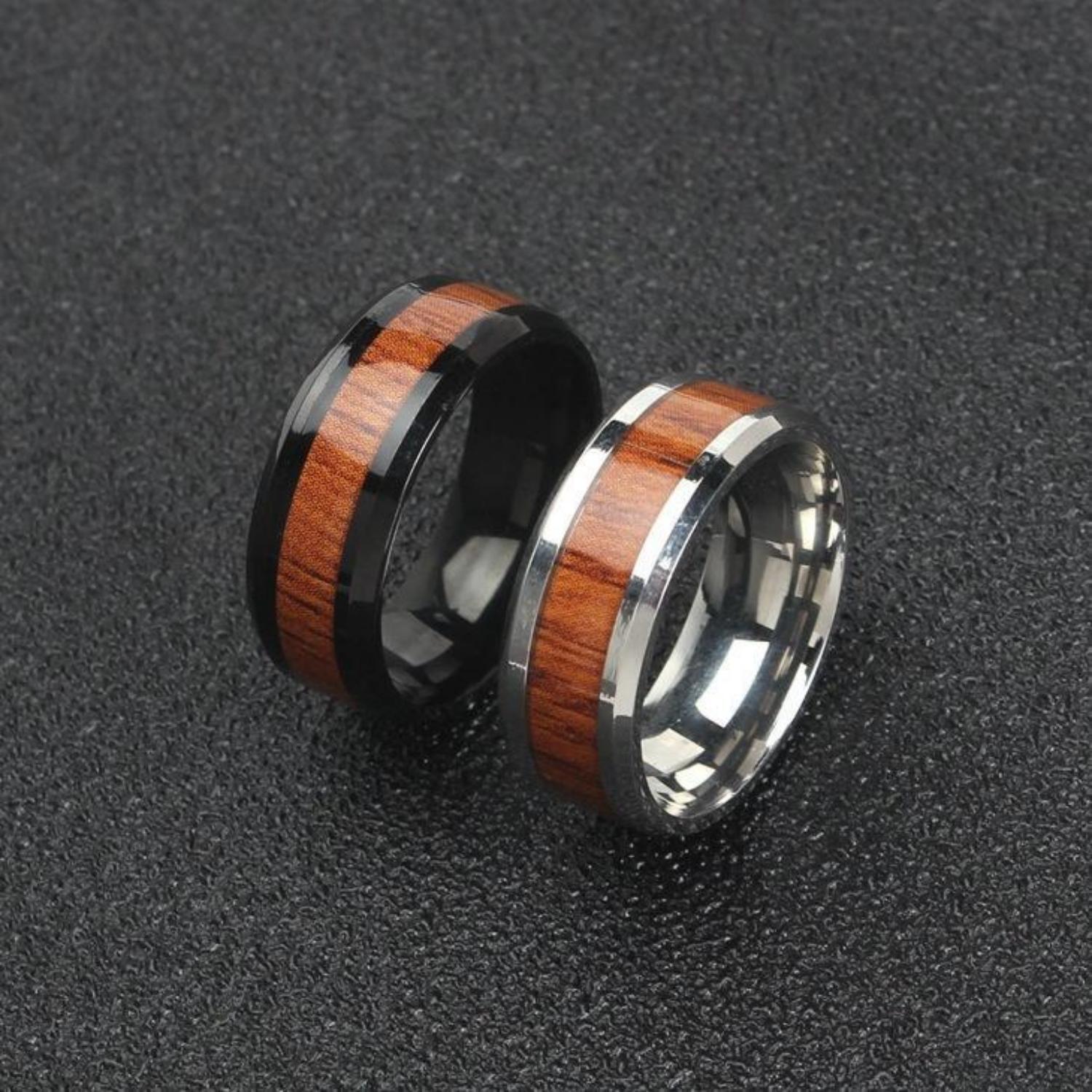 Personalized Wooden Rings For Couples In Titanium - CoupleSets
