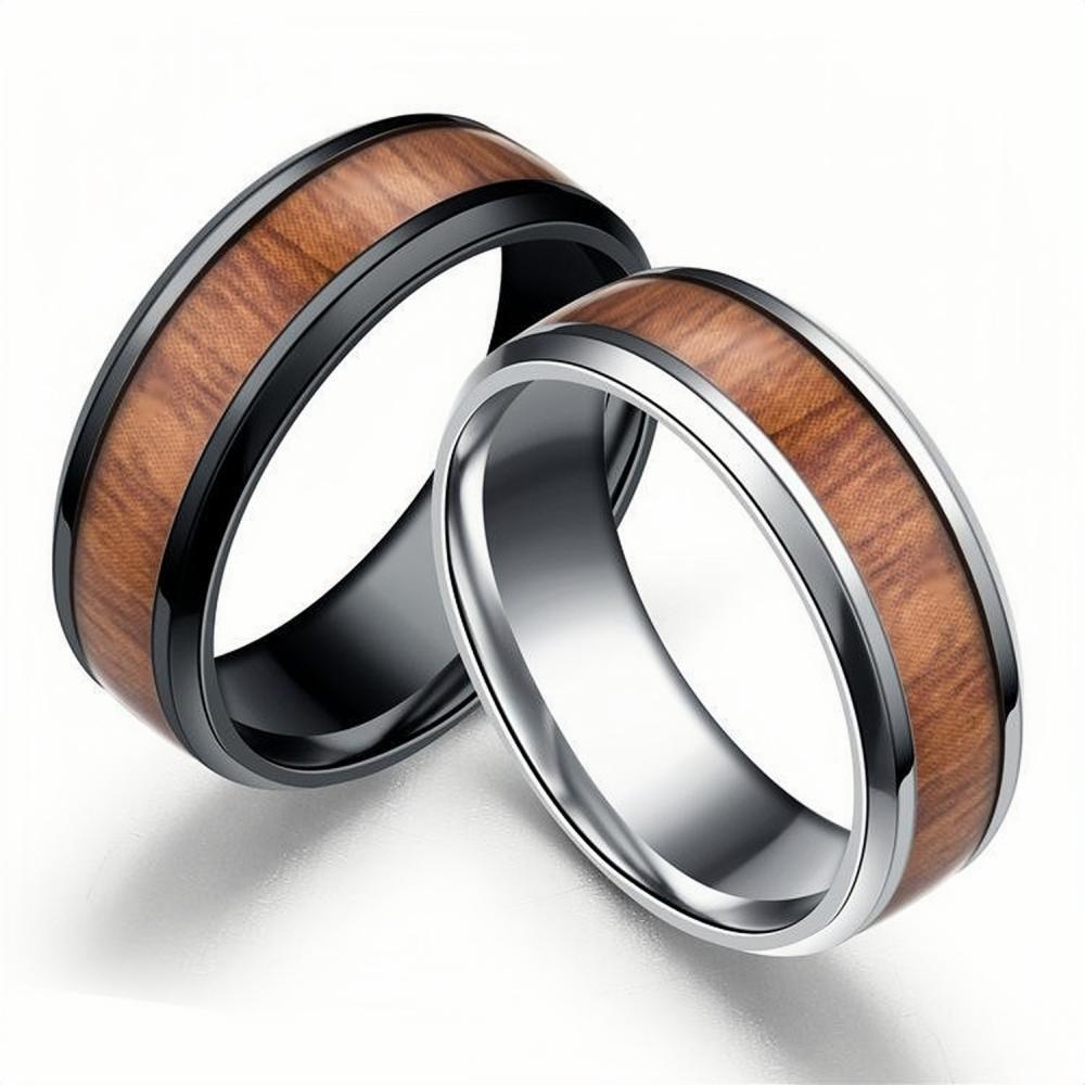 Personalized Wooden Rings For Couples In Titanium - CoupleSets