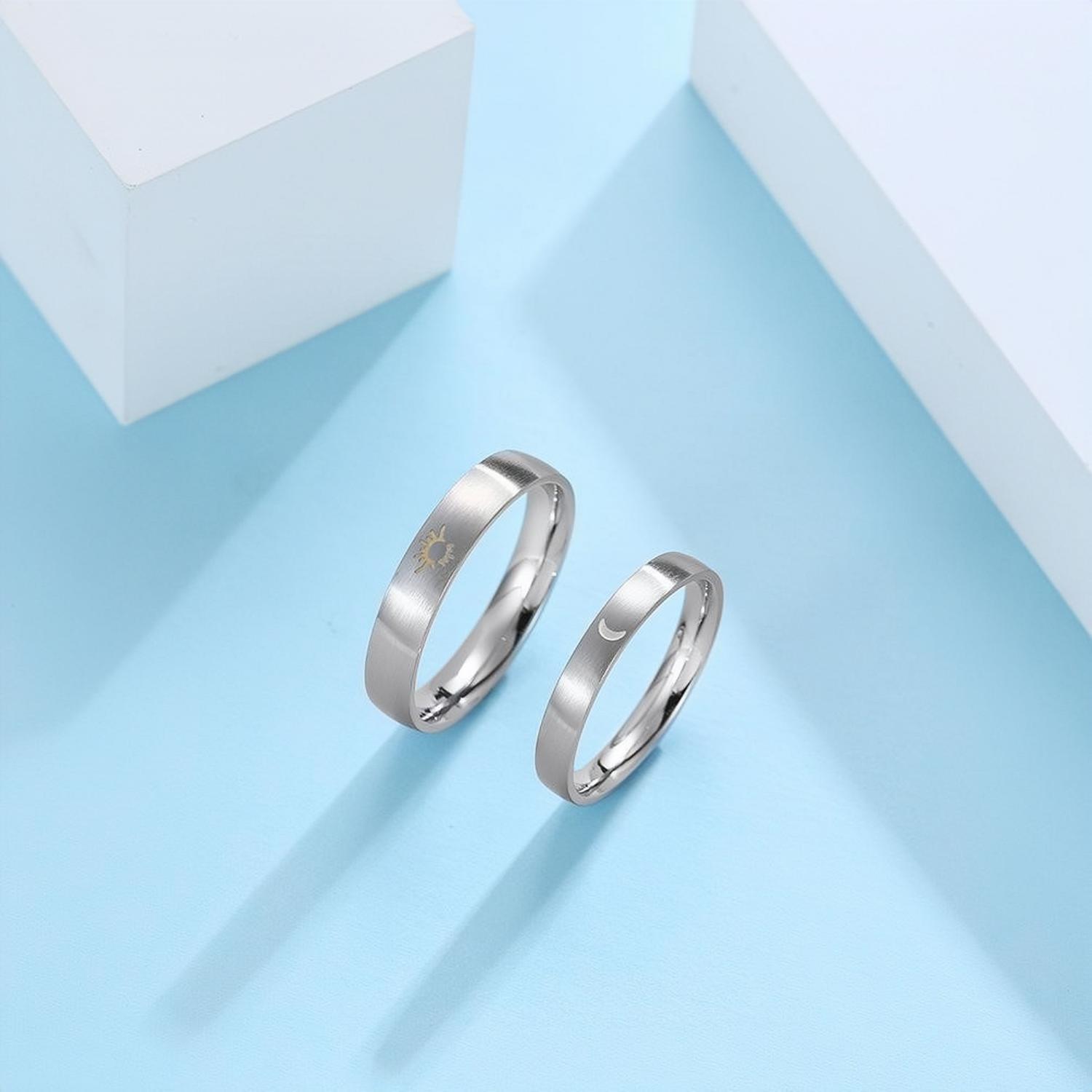 Engravable Sun And Moon Glow Rings For Couples In Titanium - CoupleSets