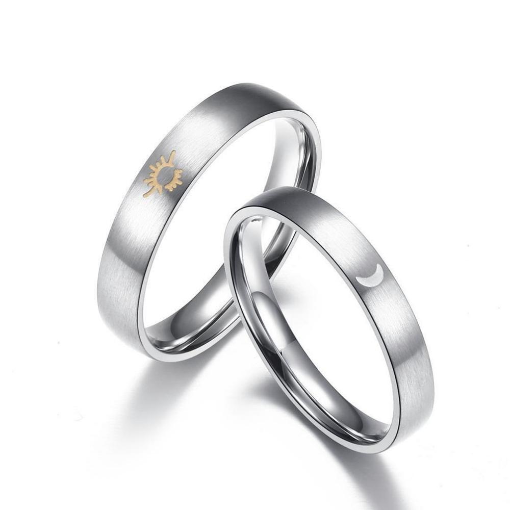 Engravable Sun And Moon Glow Rings For Couples In Titanium - CoupleSets