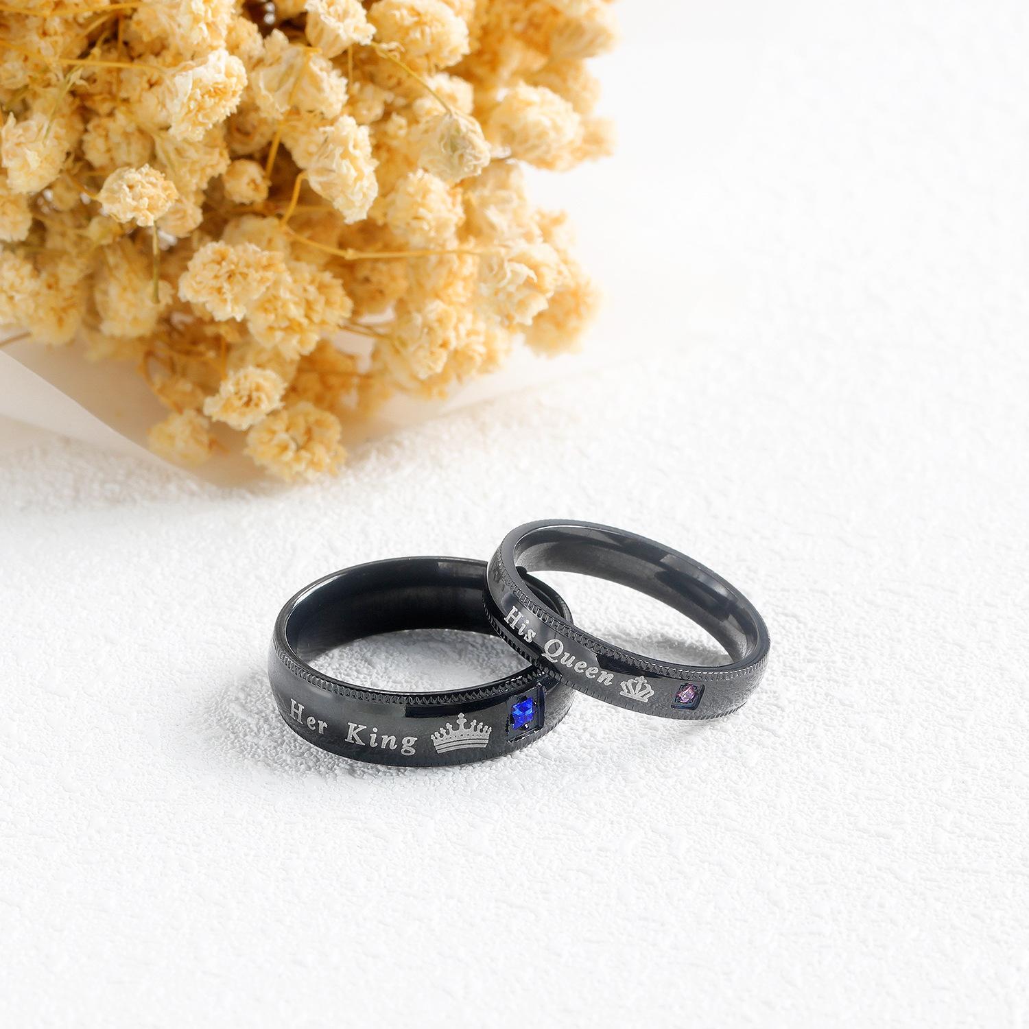 Mathcing Promise Rings Black Her King His Queen Matching Promise Rings For Couples In Titanium ...