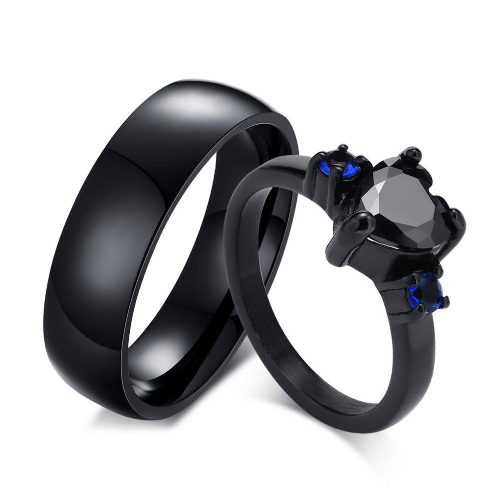 Engravable Black Matching Promise Rings For Couples In Titanium - CoupleSets