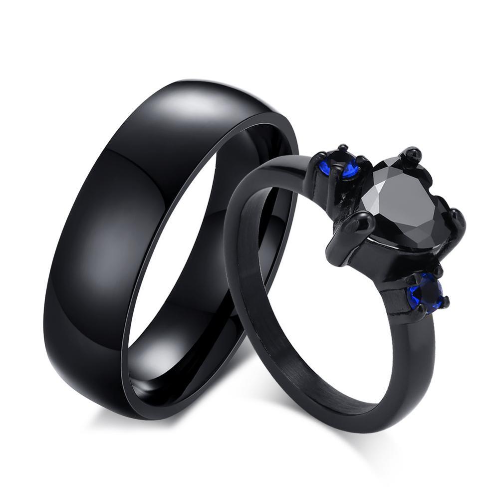 Engravable Black Matching Promise Rings For Couples In Titanium ...