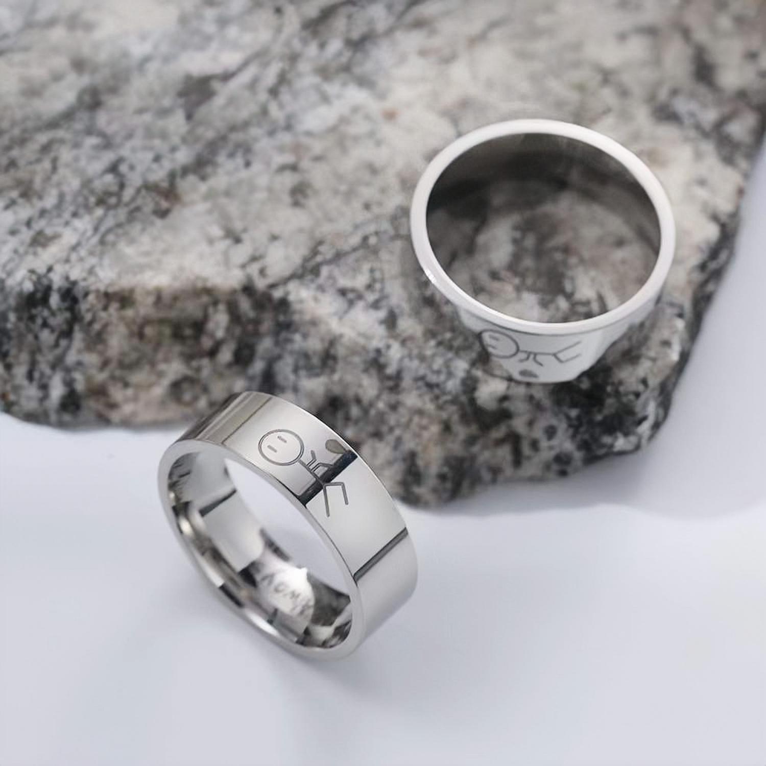 Cute His Always Her Forever Matching Heart Couple Rings In Titanium - CoupleSets