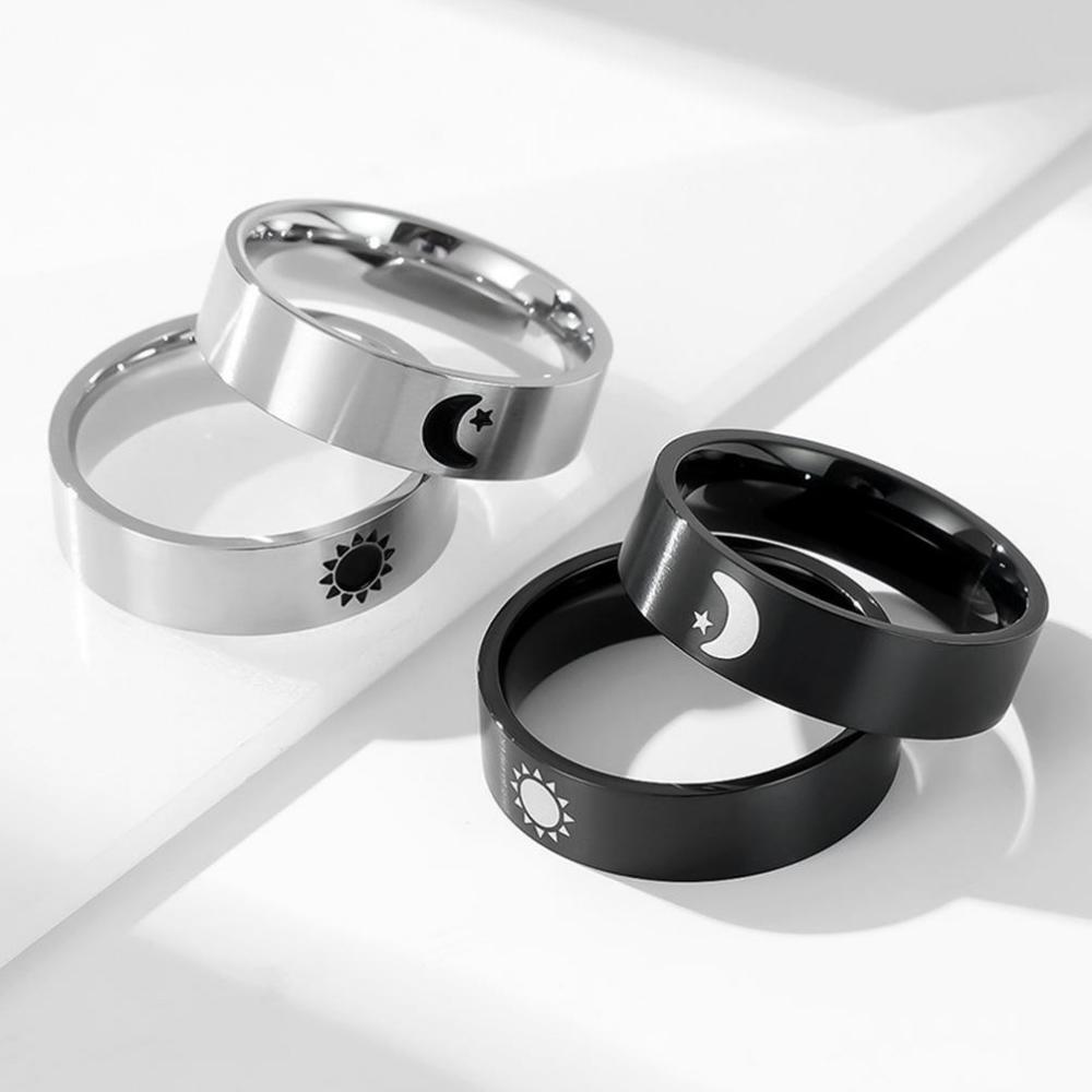 Engravable Sun And Moon Promise Rings For Couples In Titanium - CoupleSets