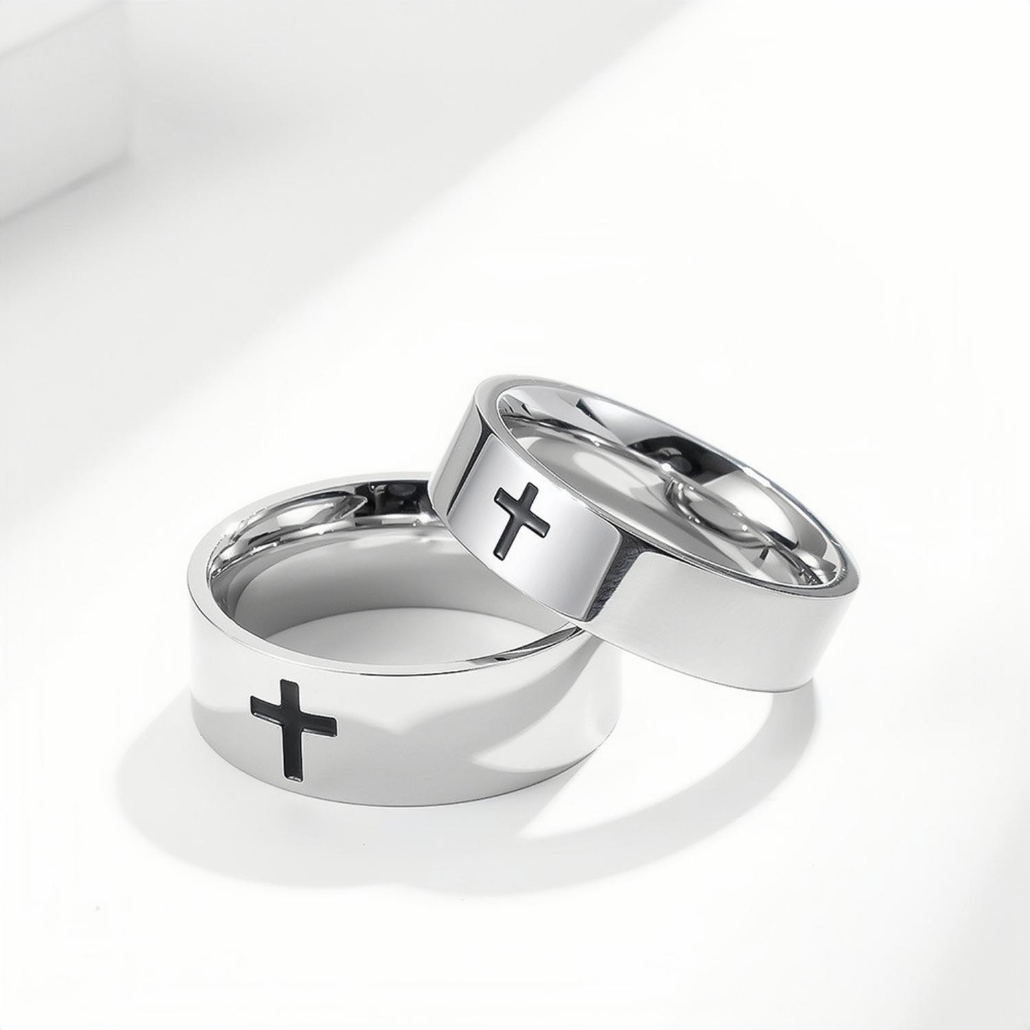 Engravable Cross Rings For Couples In Titanium - CoupleSets