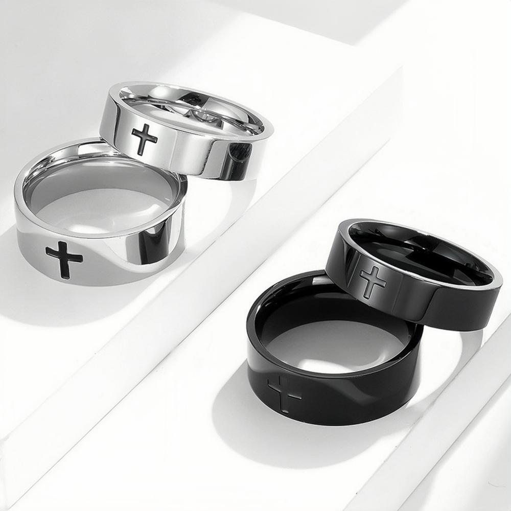 Engravable Cross Rings For Couples In Titanium - CoupleSets