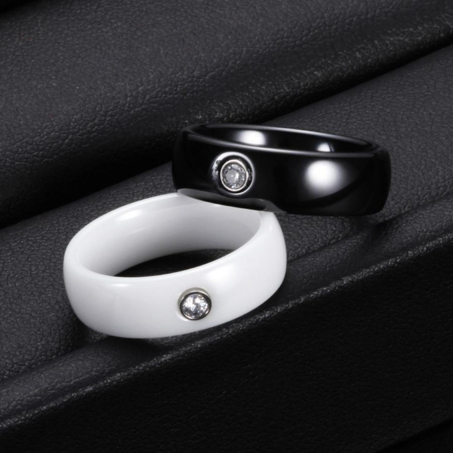 Unique White And Black Promise Rings For Couples In Ceramic - CoupleSets