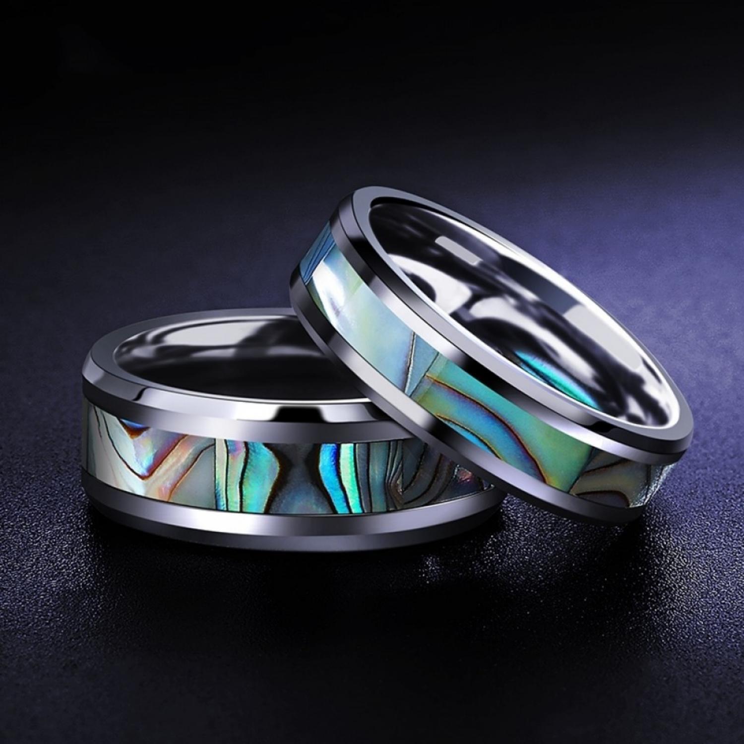 Unique Seashell Rings For Couples In Tungsten - CoupleSets