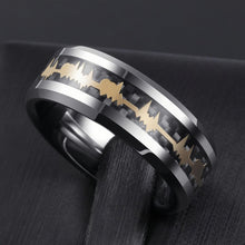 Engravable Heartbeat Promise Rings For Couples In Tungsten - CoupleSets
