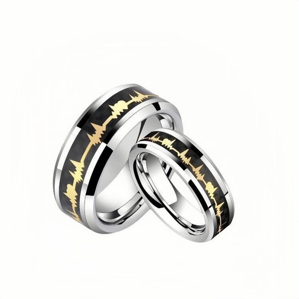 Engravable Heartbeat Promise Rings For Couples In Tungsten - CoupleSets