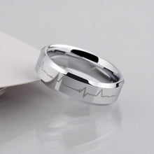 Engravable Heartbeat Promise Rings For Couples In Tungsten - CoupleSets