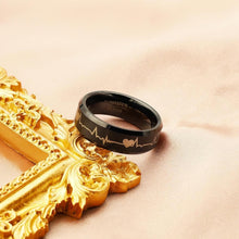 Engravable Black Heartbeat Rings For Couples In Tungsten - CoupleSets