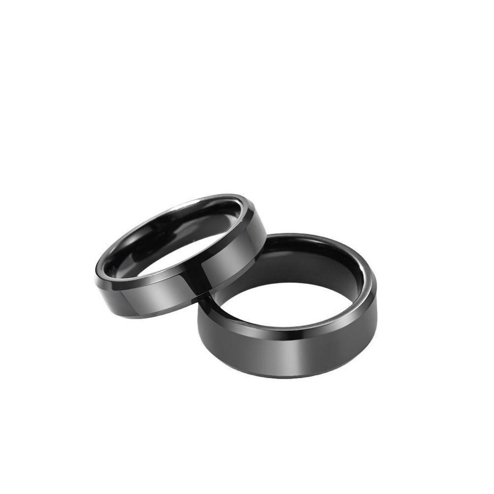 Engravable Simple Black Rings For Couples In Tungsten - CoupleSets