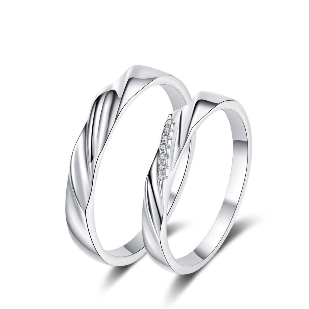 Color Couple Rings Engravable Unique Promise Rings For Couples In Sterling Silver - CoupleSets