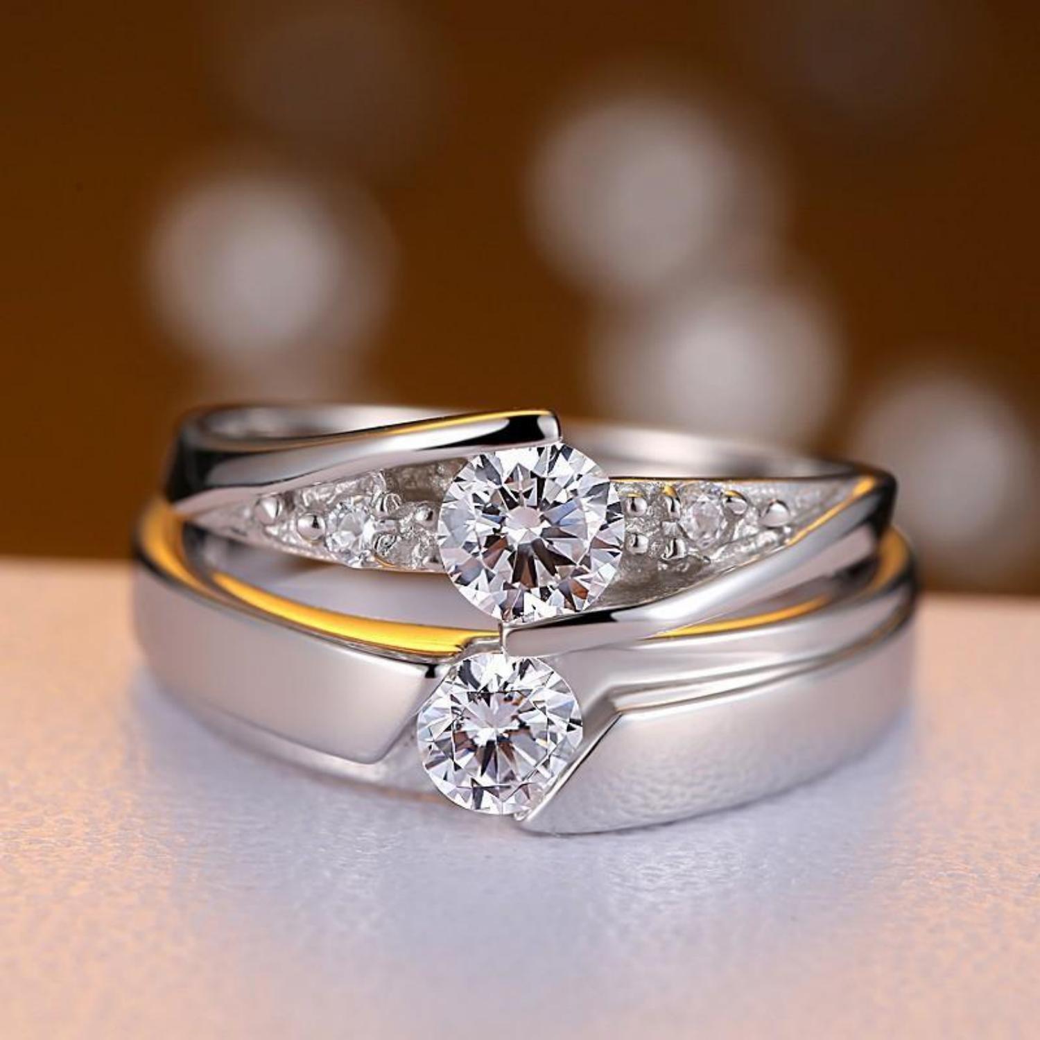 Engravable Solitaire Promise Ring For Couples In Sterling Silver - CoupleSets