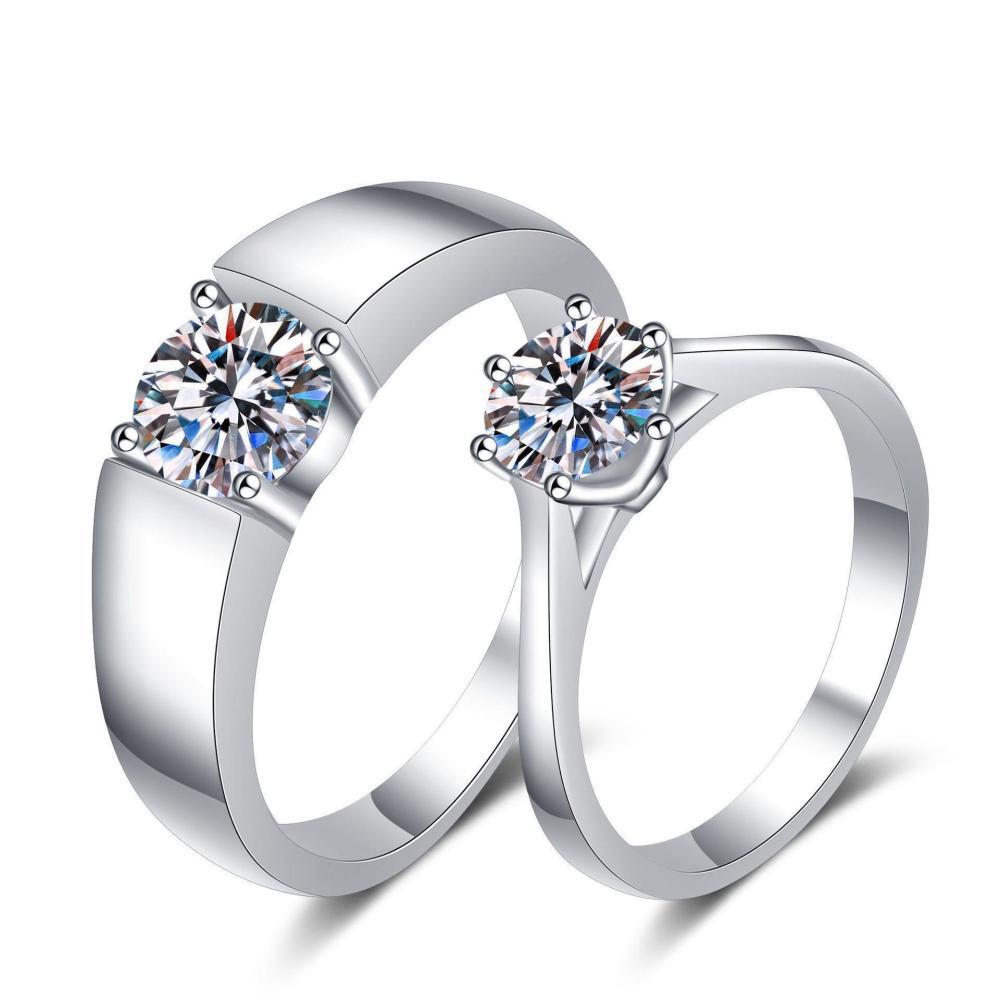 Engravable Solitaire Moissanite Promise Rings For Couples In Sterling Silver - CoupleSets