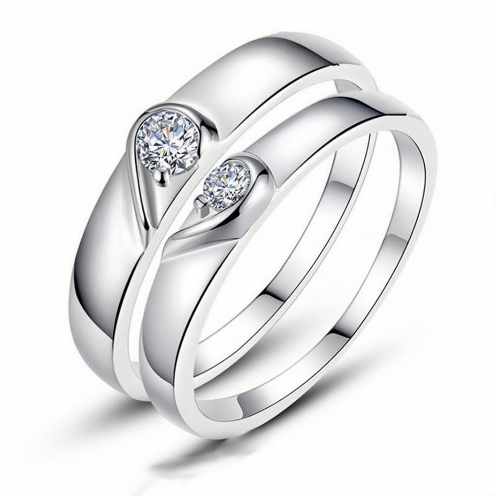 Engravable Matching Heart Promise Rings Sets In Sterling Silver - CoupleSets