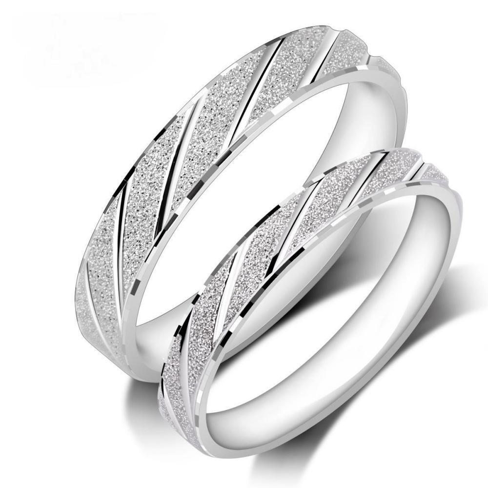 Basic Matching Rings Engravable Simple Frosted Promise Rings For Couples In Sterling Silver ...