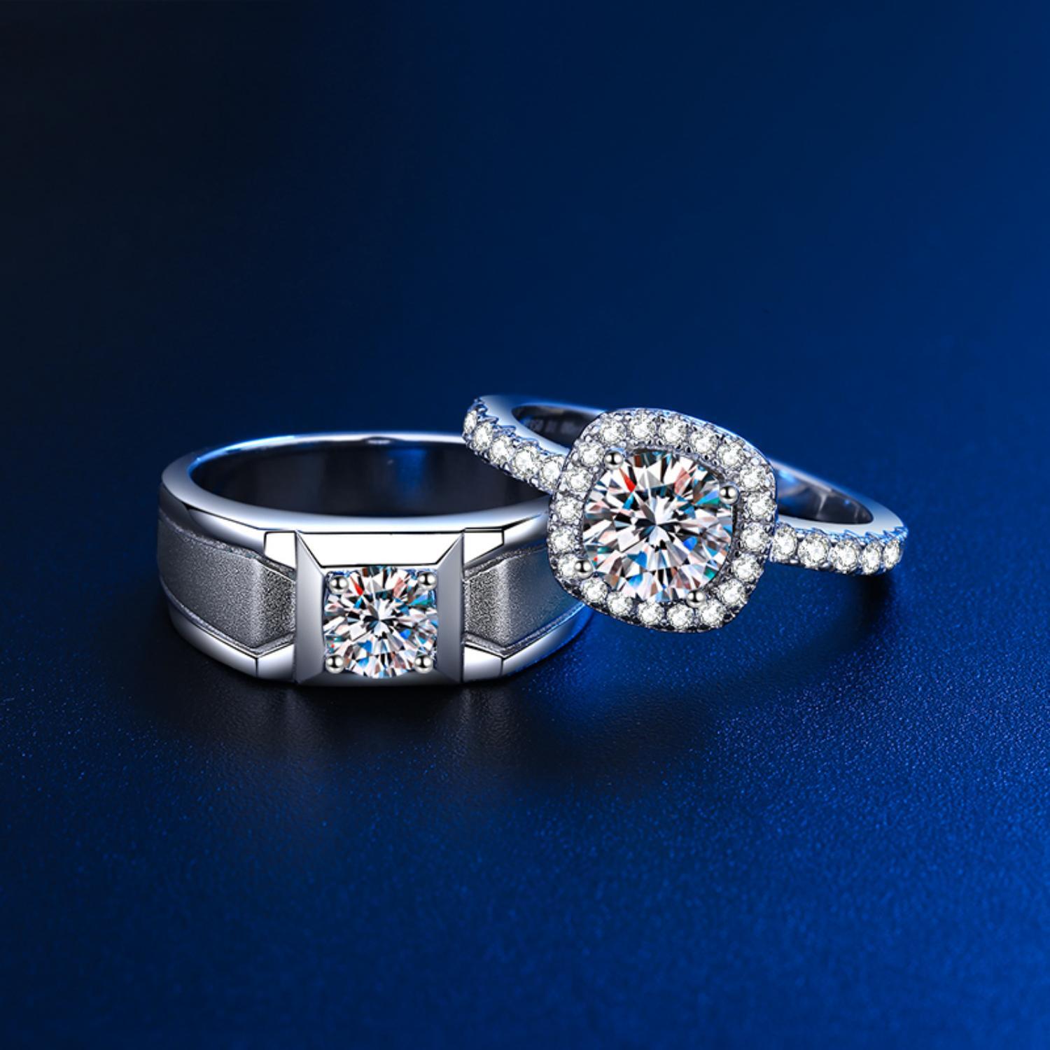 Engravable Matching Moissanite Wedding Rings For Couples In Sterling Silver - CoupleSets