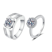 Engravable Cluster Moissanite Promise Rings Sets In Sterling Silver - CoupleSets