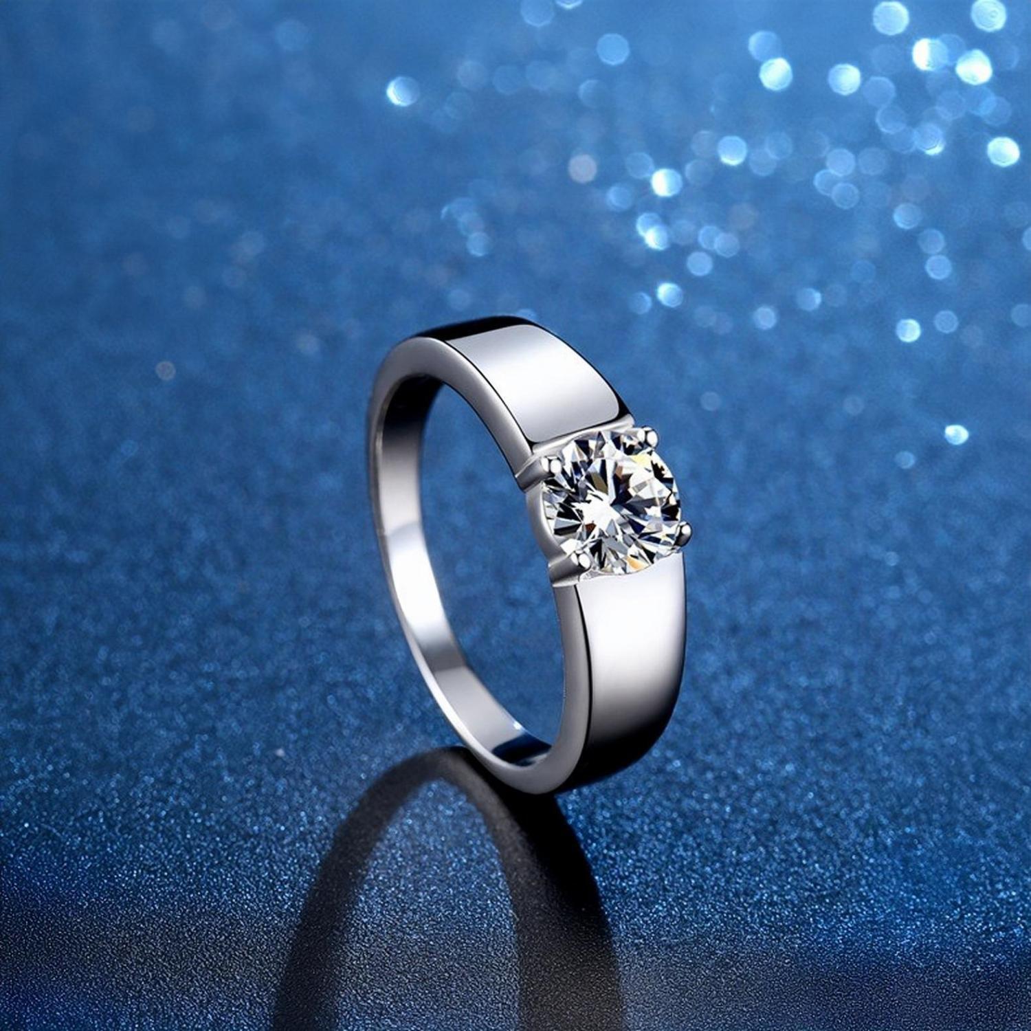 Engravable Solitaire Moissanite Wedding Rings Sets In Sterling Silver - CoupleSets