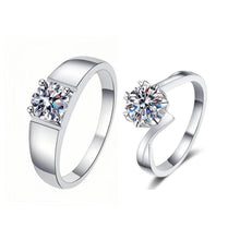 Engravable Solitaire Moissanite Wedding Rings Sets In Sterling Silver - CoupleSets
