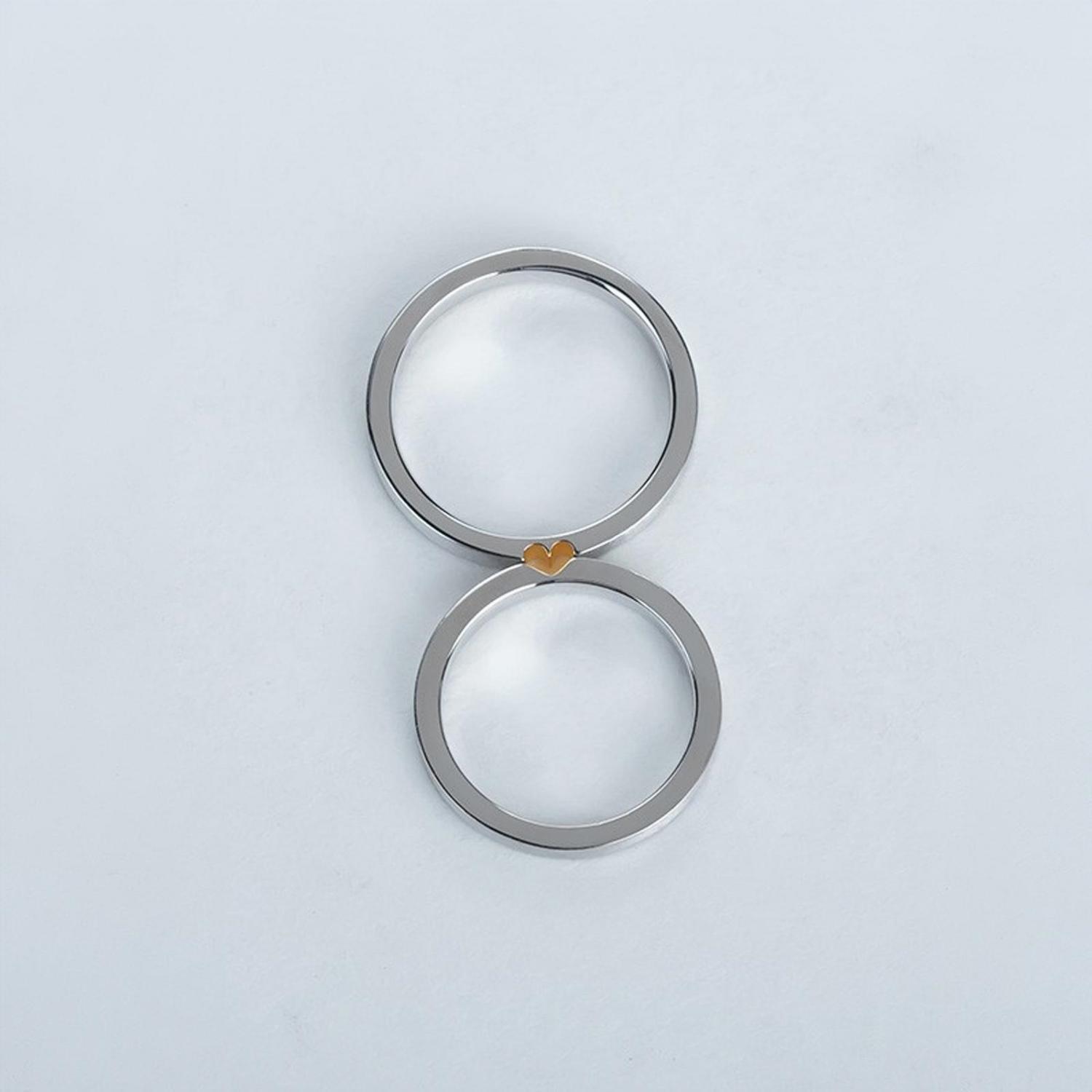 Mathing Rings Snap Heart Unique Matching Heart Promise Rings Sets In Sterling Silver - CoupleSets