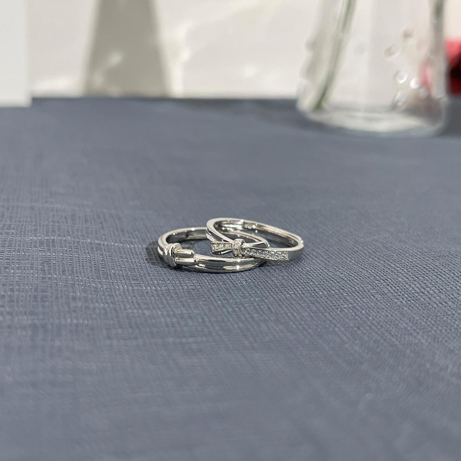Adjustable Knot Promise Rings Sets In Sterling Silver - CoupleSets